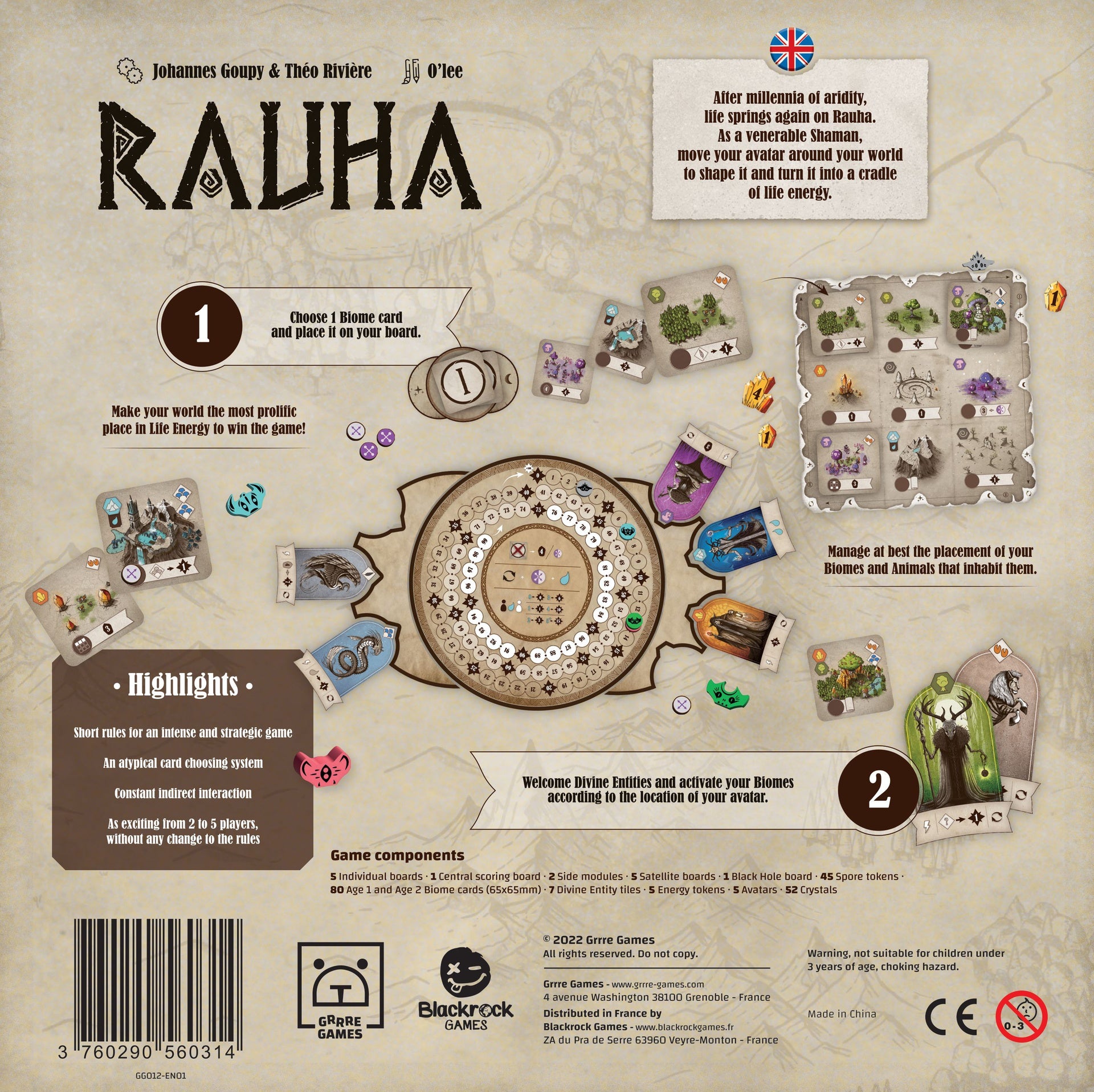 Rauha Board game by Blackrock games - reverse box